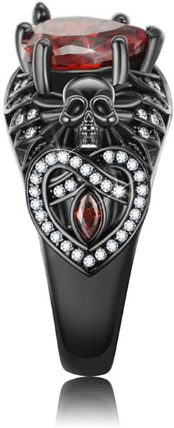 Gothic Fashion Black Skull Heart Ruby Ring