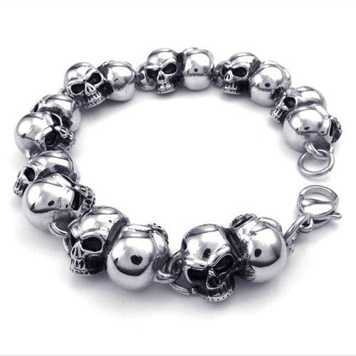 Men Stainless Steel Skull Bracelet Silver 8.5 Inch