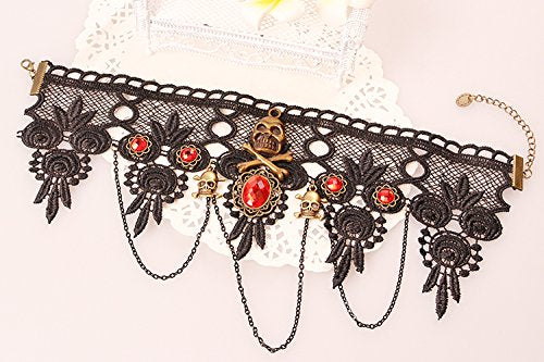 Gothic Skull Lolita Choker Necklace Earrings Set