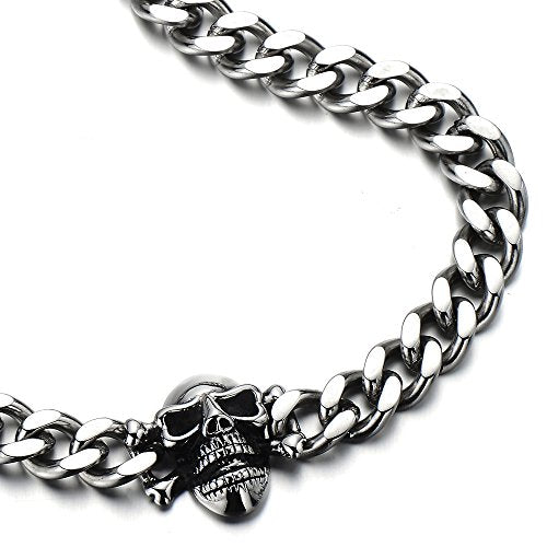 Men Stainless Steel Curb Chain Skull Necklace 30.3MM 22 inches