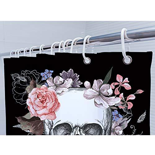 Skull Rose Shower Curtain Set with 12 Hooks