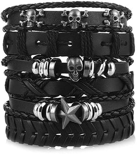 6 Pcs Braided Skull Wristband Bracelet