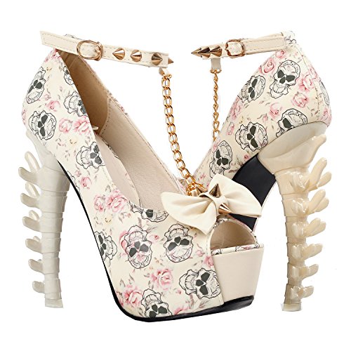 Sexy Skull Print Studs Chain Platform Bone Heel Pumps