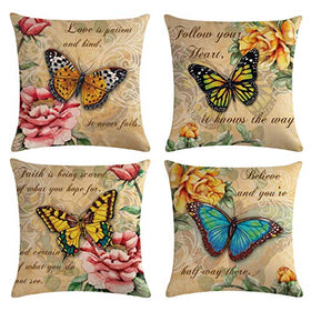 LOVE YOURSELF Butterfly Pattern Throw Pillow Covers 18”×18”, 4Pack