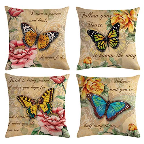 LOVE YOURSELF Butterfly Pattern Throw Pillow Covers 18”×18”, 4Pack