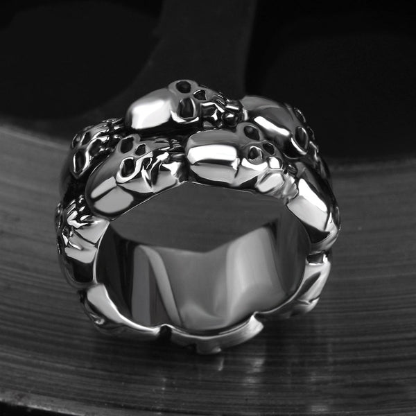 Skull Men Double Row Ring