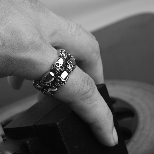 Skull Men Double Row Ring