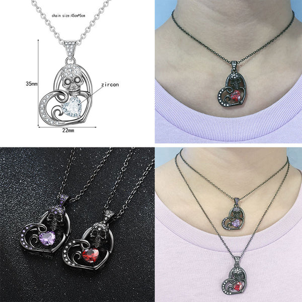 Heart Skull  Zircon Crystal Necklace