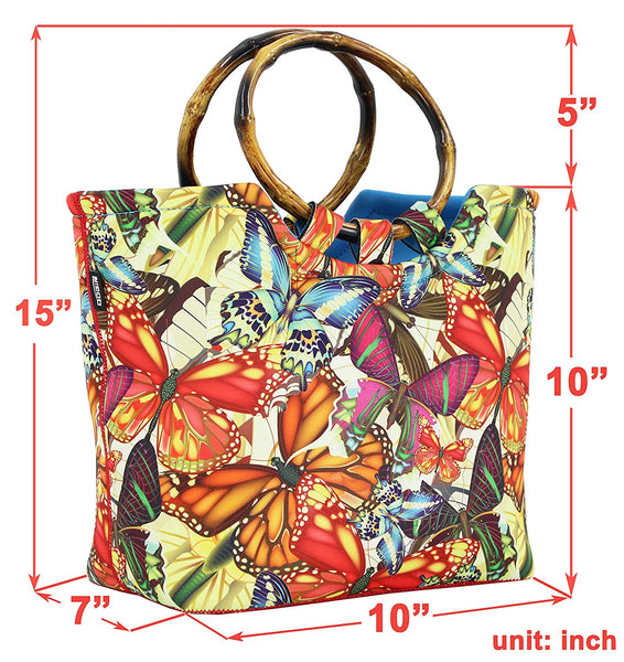 Large Reusable Insulated Neoprene Butterfly Lunch Tote Bag