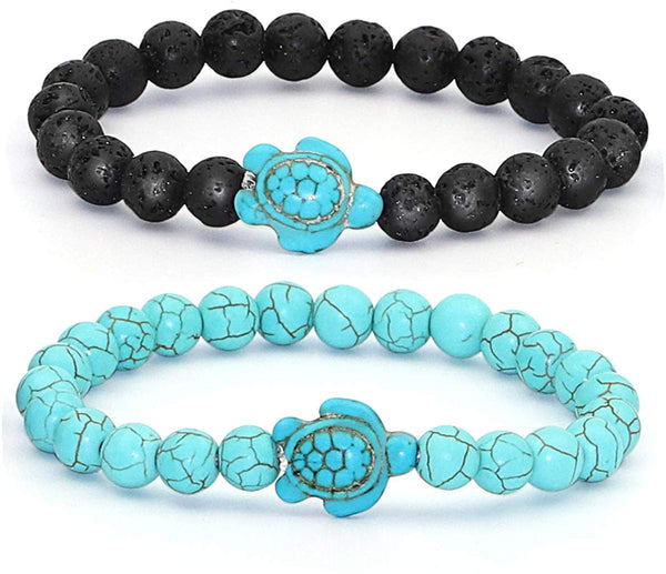 2PCS Natural Stone Sea Turtle Elastic Beads Bracelets