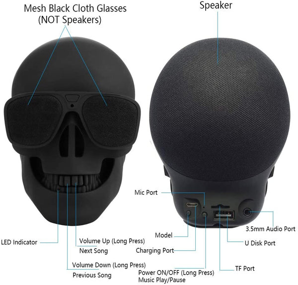 Skull Bluetooth Portable Speaker Built-in Mic