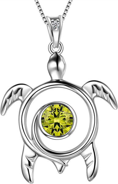 Spiral 925 Sterling Silver Sea Turtle Birthstone Necklace