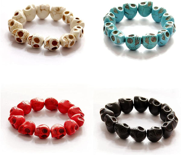 4 PCS Skull Bead Mala Handmade Elastic Bracelet