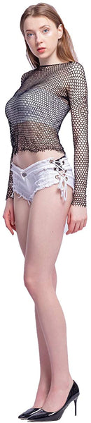 Women Gothic Long Sleeve Fishnet Top