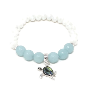 Sea Turtle Bead Abalone Charm Stretch Bracelet