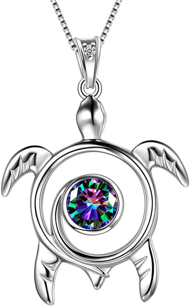 Spiral 925 Sterling Silver Sea Turtle Birthstone Necklace