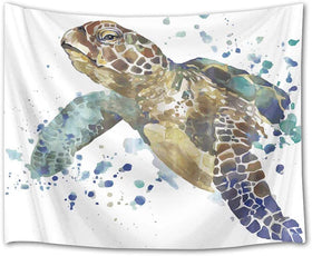 Sea Turtle Watercolor Wall Hanging Tapestry,60Wx40H