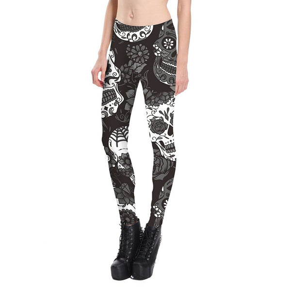 Women's Skull Ultra Soft Digital Printed Elastic High Waist Tights Leggings