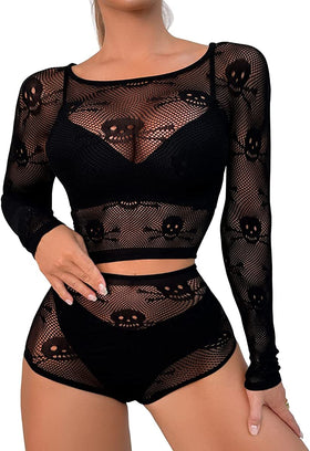 Skull Top And Panties Fishnet Lingerie Set