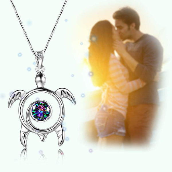 Spiral 925 Sterling Silver Sea Turtle Birthstone Necklace