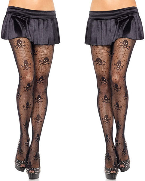 Fishnet Skull Stockings High Waisted Pantyhose 2Pcs