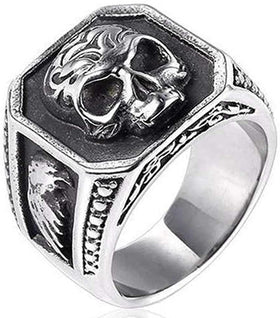 Antique Style Gothic Skull Eagle Biker Ring
