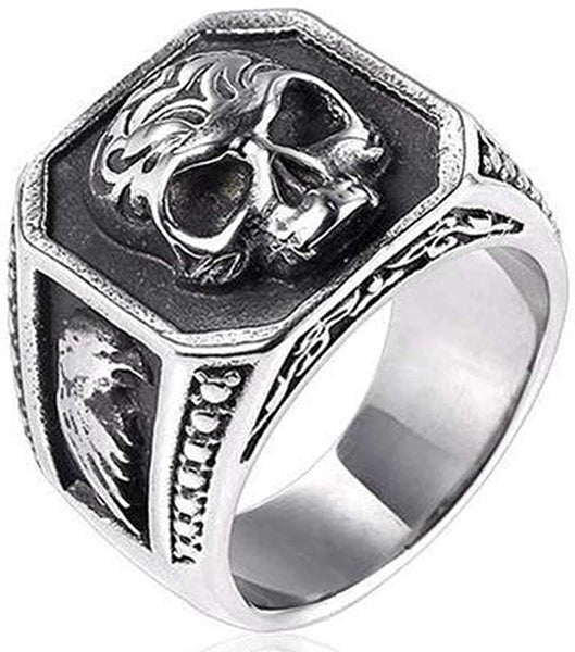 Antique Style Gothic Skull Eagle Biker Ring