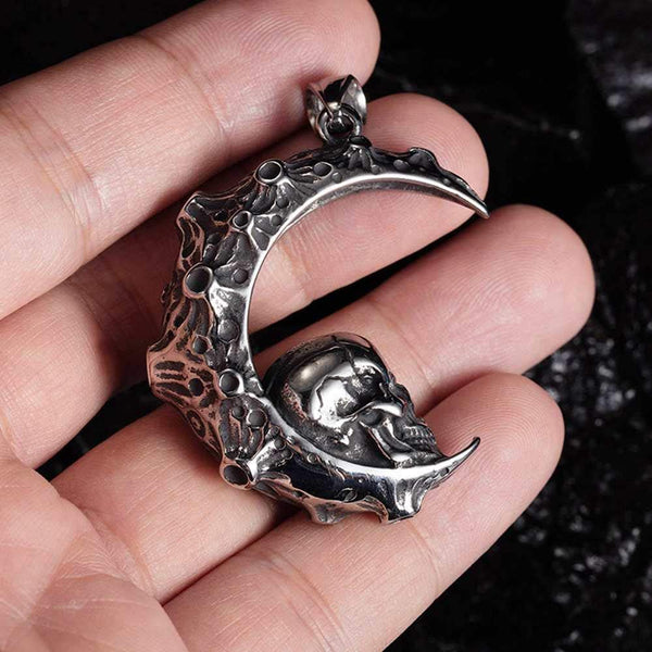 Stainless Steel Crescent Gothic Skull Necklace