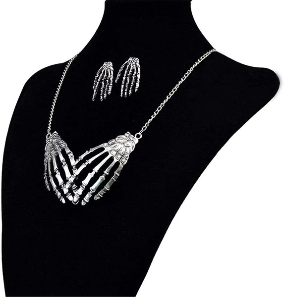 Gothic Skeleton Hand Skull Dangle Drop Earring Claw Palm Choker Necklace