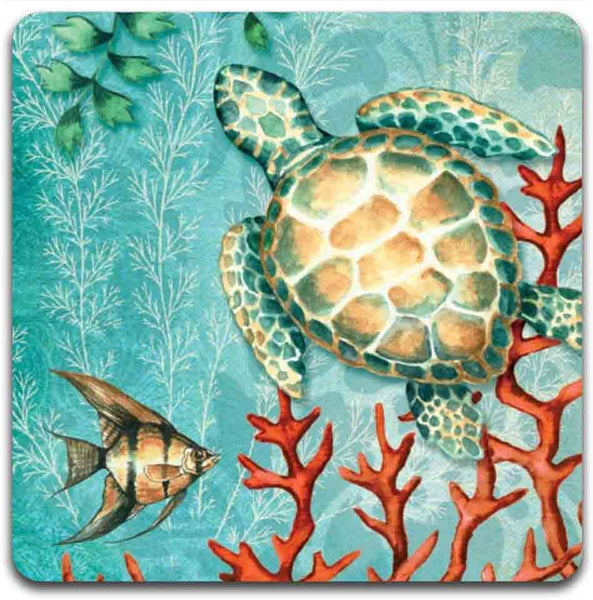 Watercolor Sea Turtle Square Coaster Set - Set of 4