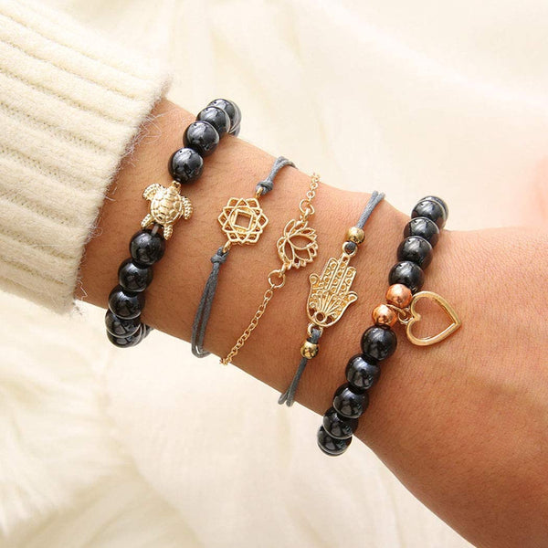 Sea Turtle Wrap Layered Bracelet Set