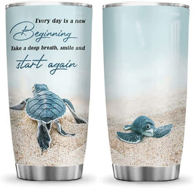 20oz Everyday is A New Beginning Inspiration Sea Turtle Tumbler Cup With Lid