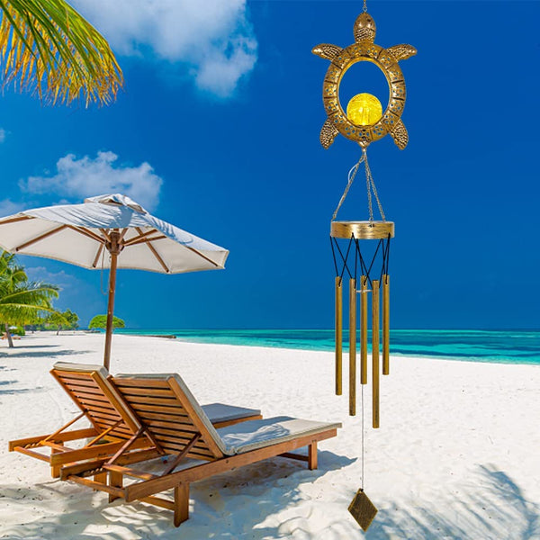 Solar Turtle Glass Ball Wind Chime