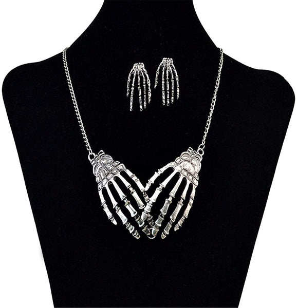 Gothic Skeleton Hand Skull Dangle Drop Earring Claw Palm Choker Necklace
