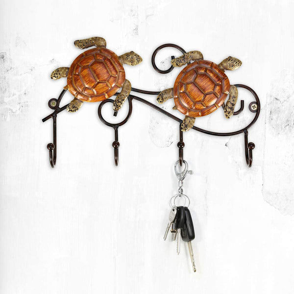 Turtle Wall Mounted Key Holder with 4 Hooks 9x6 Inches