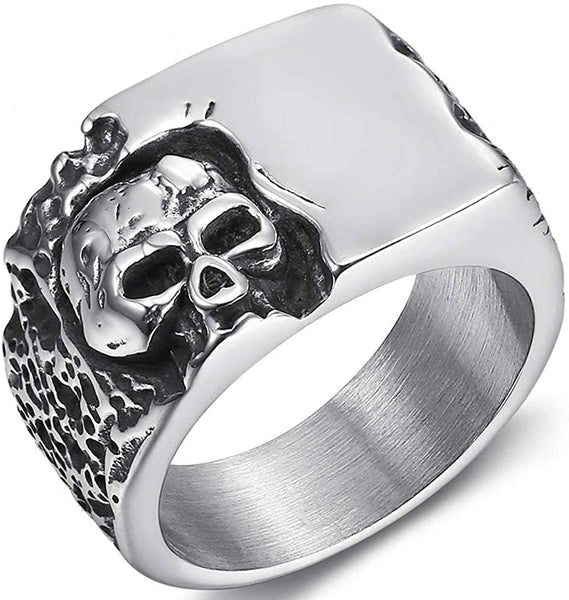 Stainless Steel Gothic Skull Signet Ring