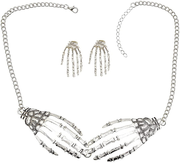 Gothic Skeleton Hand Skull Dangle Drop Earring Claw Palm Choker Necklace