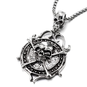 Circle Bone Skull Pendant Necklace