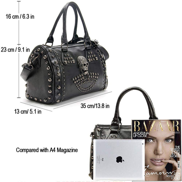 Women Skull Large Capacity Studded Shoulder Handbag