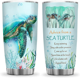 20oz Advice From A Sea Turtle Ocean Inspiration Tumbler Cup With Lid