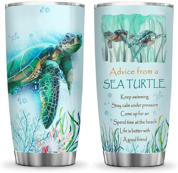 20oz Advice From A Sea Turtle Ocean Inspiration Tumbler Cup With Lid