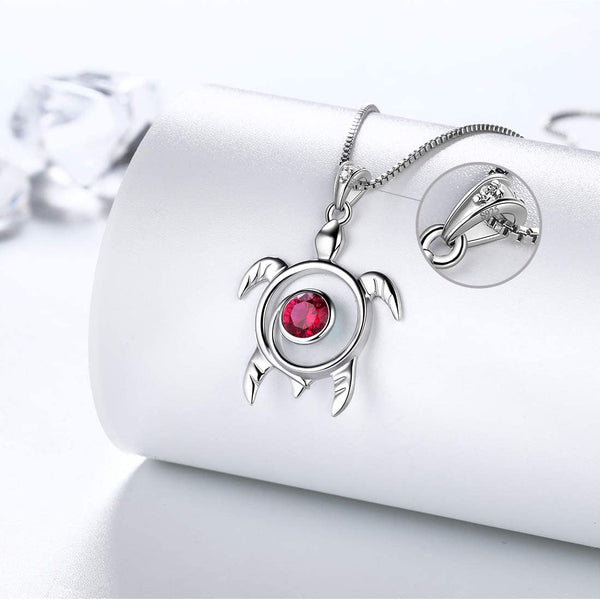 Spiral 925 Sterling Silver Sea Turtle Birthstone Necklace