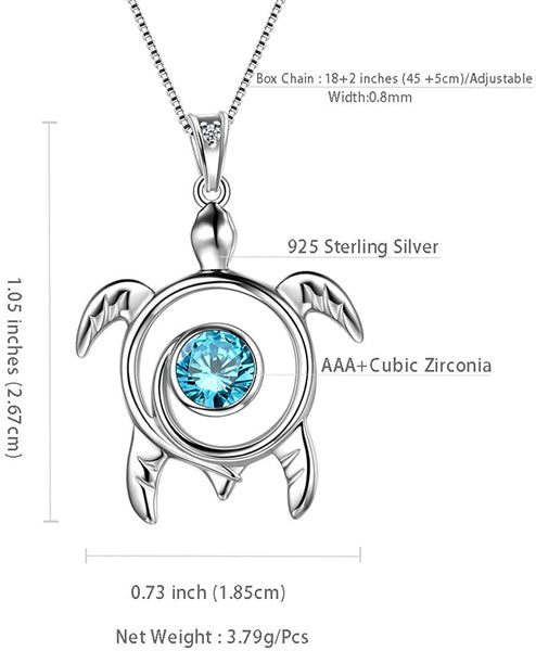 Spiral 925 Sterling Silver Sea Turtle Birthstone Necklace