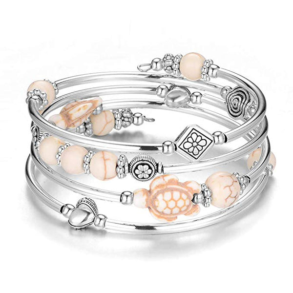 Natural Agate Stone Layered Wrap Turtle Bracelet