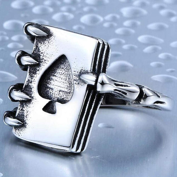 Death Claw Gothic Black Spade Casino Ring