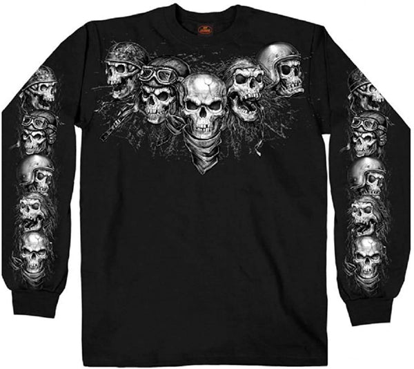 Five Skulls Long Sleeve Men Biker Shirt