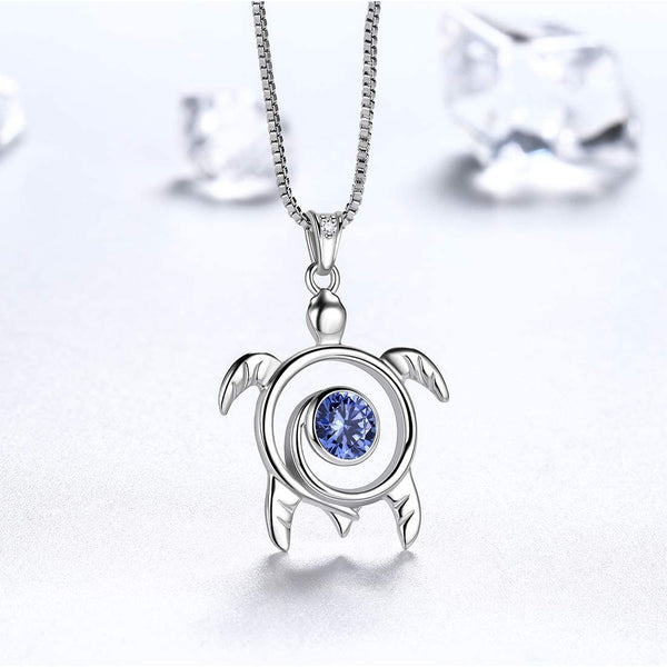 Spiral 925 Sterling Silver Sea Turtle Birthstone Necklace