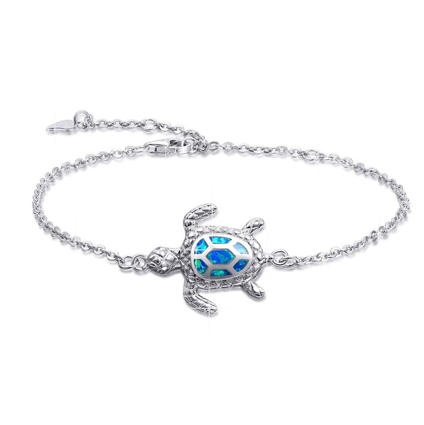 Blue Opal Sea Turtle Sterling Silver Bracelet
