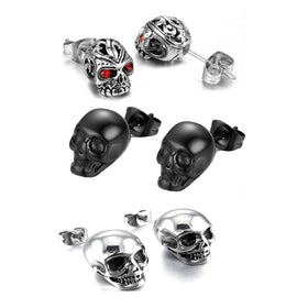 3 Pairs Gothic Skull Earrings