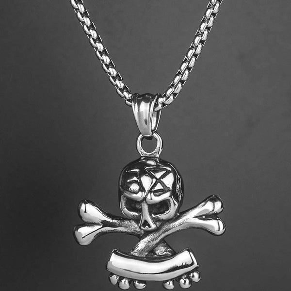 Gothic Skull Death Cross Bone Pendant Necklace
